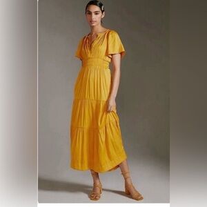 Anthropologie Somerset Satin Yellow/Mango/Golden Maxi Dress